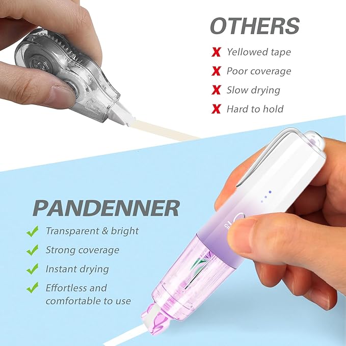 Refillable Retractable Quick Dry White Correction Tape,Mini Small Japan Aesthetic Cute Correction Tape Pen, with Easy to Use Kawaii Pen Shaped Applicator,for Home Office School Supplies