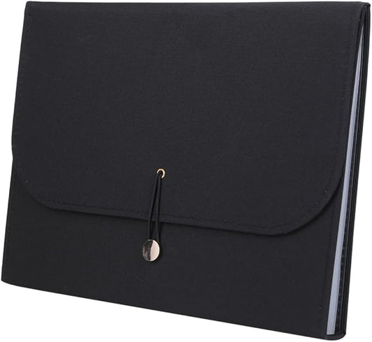 Fabric Expanding File Folder Document Organizer A4, 13‑Pocket Indexed File Case (Black)