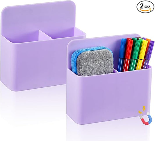 2 Pcs Magnetic Dry Erase Marker Holder Magnetic Pen Holder for Whiteboard Magnet Pencil Storage Organizer for Office Refrigerator Locker Classroom Organization Metal Cabinets (Purple)