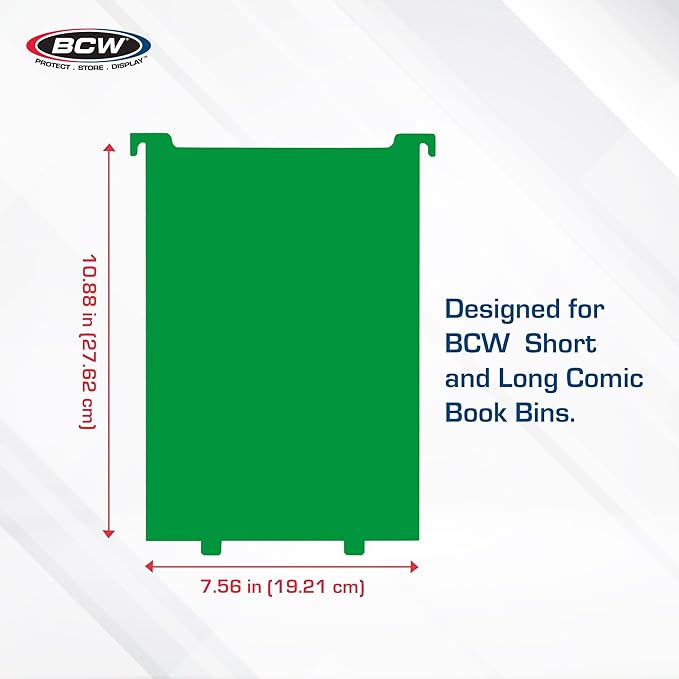BCW Comic Bin Partitions | Exclusive Organizer for Short and Long Comic Book Bins | Notched, Tabbed, and Structurally Supportive Dividers (Green, 3 Pack)
