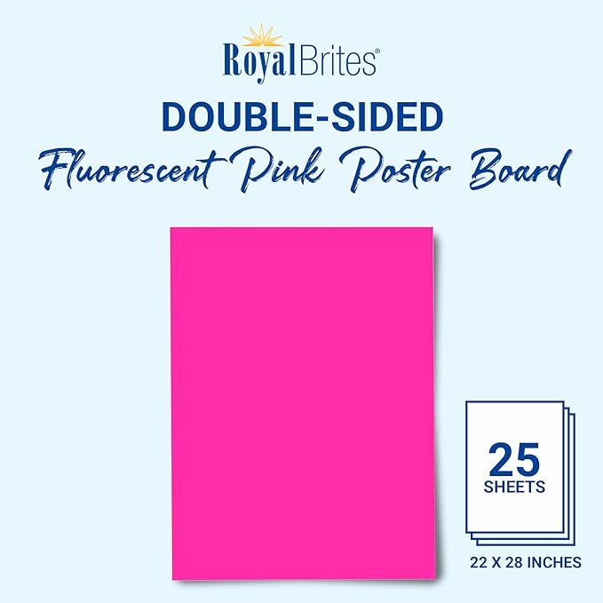 Fluorescent Pink Poster Board, Premium 2-Sided 22x28 Poster Board for School Projects, Arts & Crafts, Water & Fade Resistant Posterboard for Signs & Presentations, Large Poster Board 22x28”, 25 Count