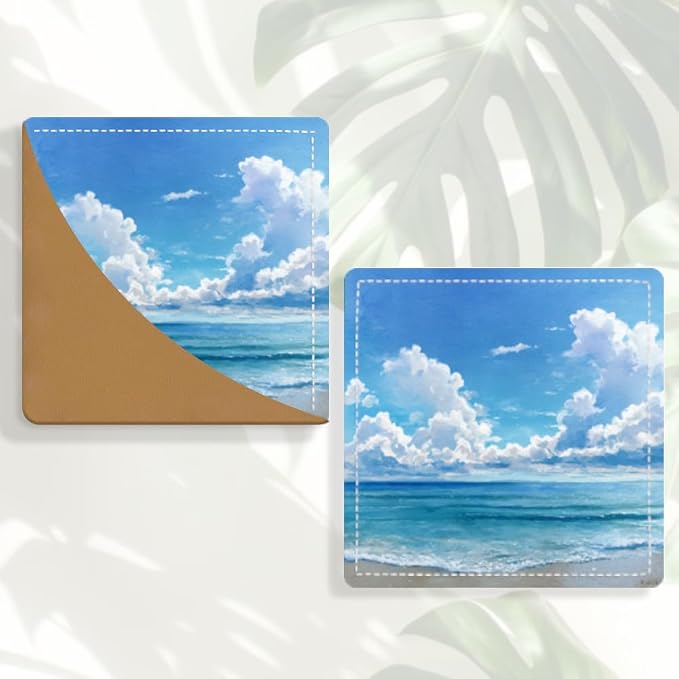 2PCS PU Leather Bookmarks 3.5x3.5 Inch Ocean Sky Cloud Design | PU leather bookmarks with ocean sky cloud design for beach novels, travel notes, summer reading and sea lovers.