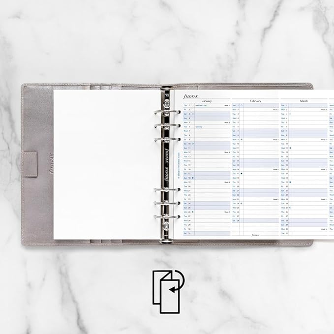 Filofax Calendar Diary Refill, A5 Size, Vertical Year Planner, White Paper, English, 2026 (C68501-26)