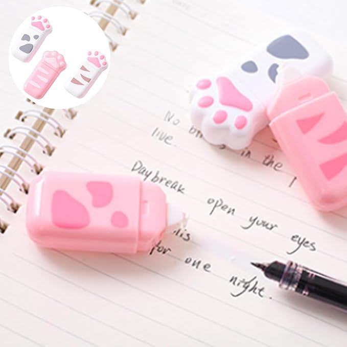 4 Pcs Cute White Out Cat Claw Correction Tape Mini White Out Corrector Correction Supplies for Instant Corrections and Office Products, Color Random