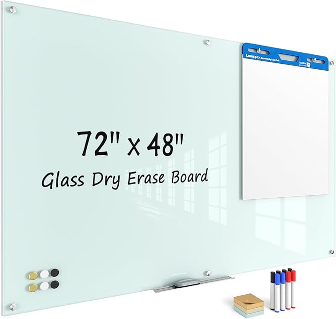 Large Glass Whiteboard, Enhanced Magnetism Glass Dry Erase Board for Wall, 72" x 48" Magnetic Tempered Glass Board, 6' x 4' Big White Board for Home, Office, School