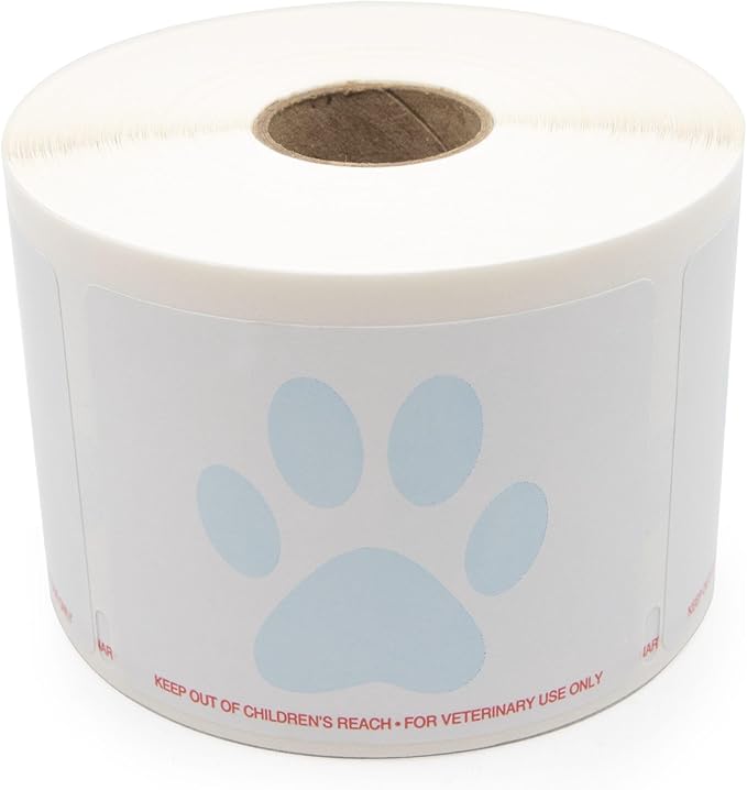 Veterinary Prescription Labels with Paw Print & Warning - 2-1/8" x 2-3/4" | Compatible with Dymo 450 LabelWriters and Earlier Models - “Keep Out of Children's Reach” - Warning, Caution