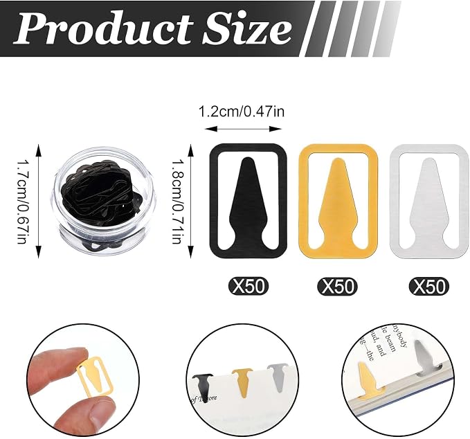 150Pcs Book Darts, Arrow Metal Bookmark, Cute Book Line Markers, 3 Colors Bookmark Clip, Portable Page Markers for Students, Teacher, Readers, Book Lovers, Men and Women(Steel Color, Gold, Black)