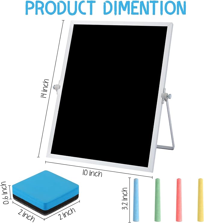 Small Magnetic Chalk Board Easel 10"X14", Double-Sided Tabletop & Wall Hanging Chalkboard with 4 Chalks & Eraser, Desktop Mini Black Board Sign for Office Desk Home Menu School