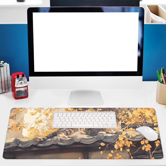 Watercolor Cat Desk Mat Gaming Mouse Pad Japanese Aesthetic Kitty Mousepad XL Large Gaming Mousepad Laptop Keyboard Mat Desk Pad Office Computer Keyboard Laptop Home 31.5"x11.8"