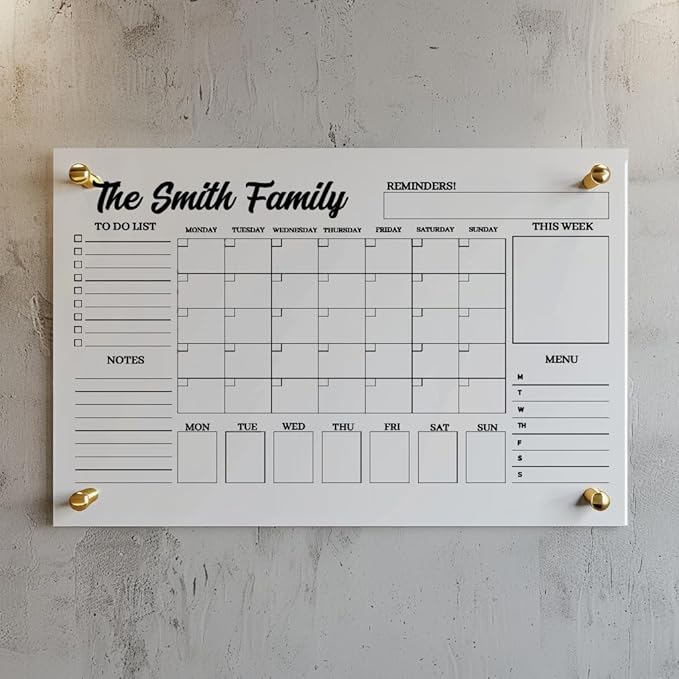 | Custom Acrylic Monthly Calendar | Dry Erase Wall Planner | Personalized Family & Office Organizer | Clear Acrylic Calendar for Home