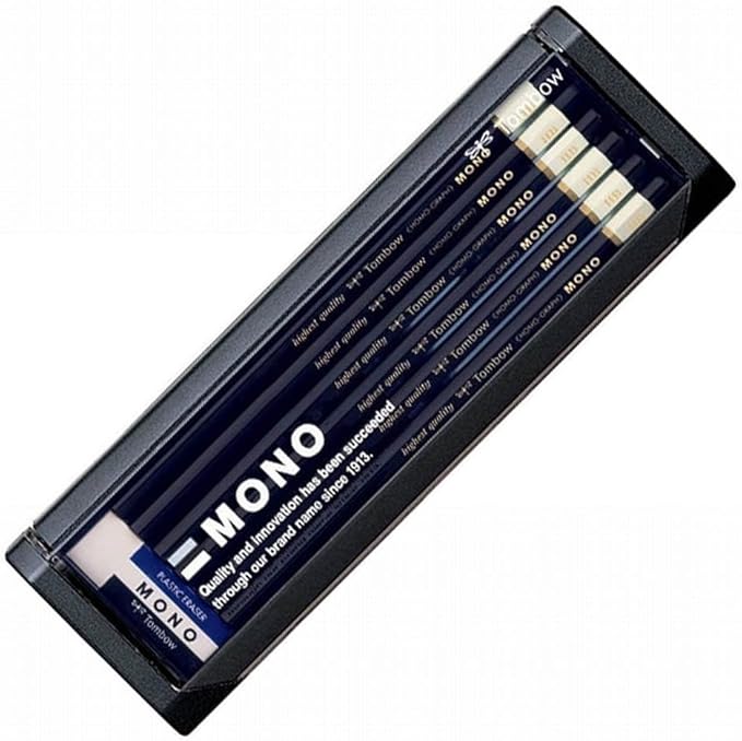 Tombow Premium Pencil, HB MONO (High Standard Pencil with Ultra Fine Particles) with MONO Eraser, Drafting and Drawing, 1 Dozen