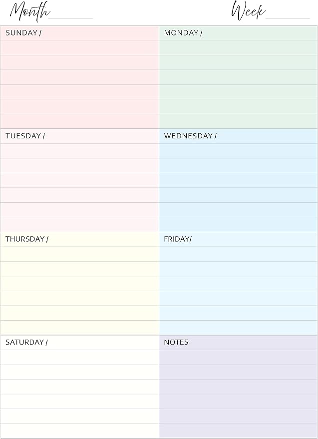 Weekly Planner Inserts – Undated Weekly Calendar Planner Refills for 9-Disc Medium Planners (7 x 9.25 Inch) | Fits 9 Disc Medium Size Planners