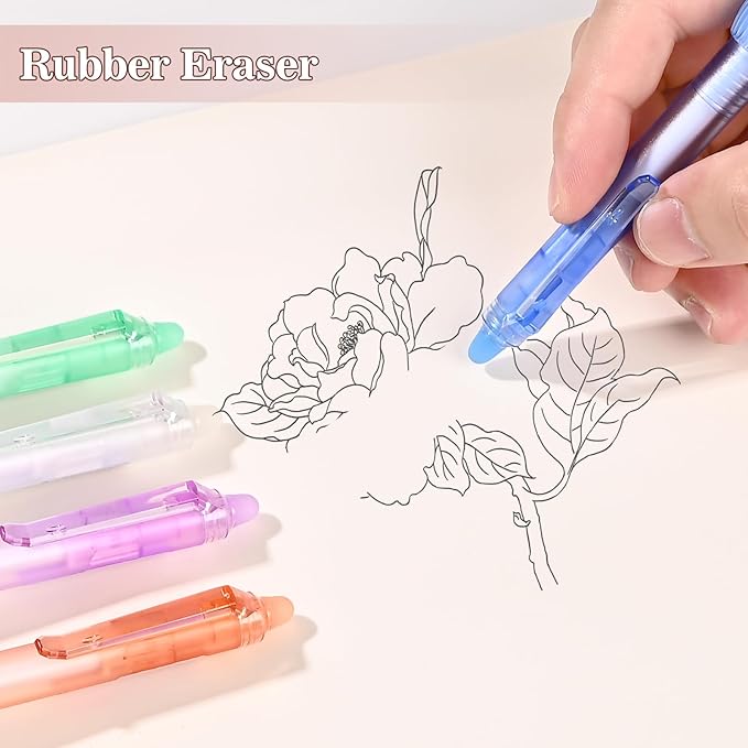 BAYTORY 5 Pcs Erasable Gel Pens, Fine Point 0.5mm Black Ink Erasable Pen with 10 Refills, Comfort Grip Writing Pens with Erasers, for Office School & Home Supplies (Black Ink)