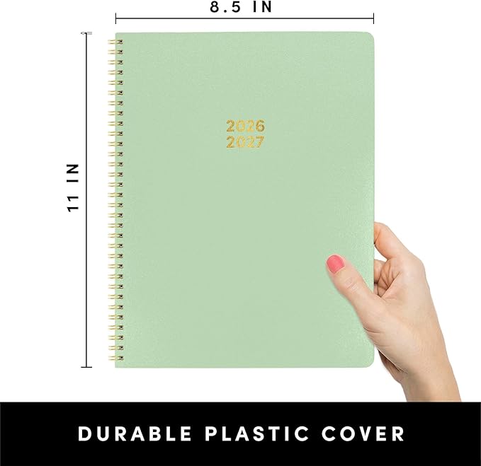 PAPERAGE 2 Year Monthly & Yearly Planner, 24 Months (January 2026 - December 2027), 8.5 in x 11 in, Spiral Bound 2026-2027 Planner with Monthly & Yearly Views, Note Pages & Trackers - Sage Green