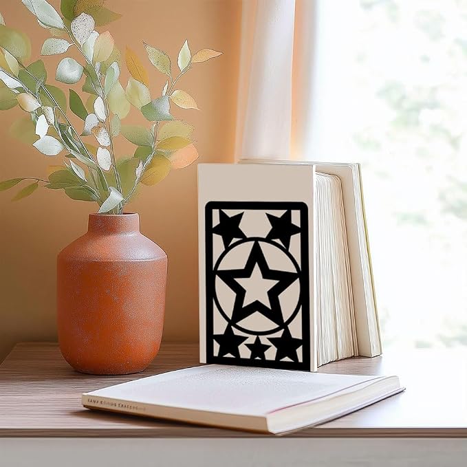 Star Metal Bookends for Shelves Decorative Books for Desk Organizer, Tall Sturdy Metal Book Ends for Heavy Books, Book Shelf Book Holder for Office Library Decor and Home Decor