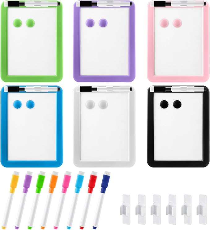 Lincia 6 Pack Magnetic Dry Erase White Board, 5"x7" Board with 14 Markers, Small Dry Erase Whiteboard with Magnetic for School Locker, Office, Refrigerator, Students, Girls