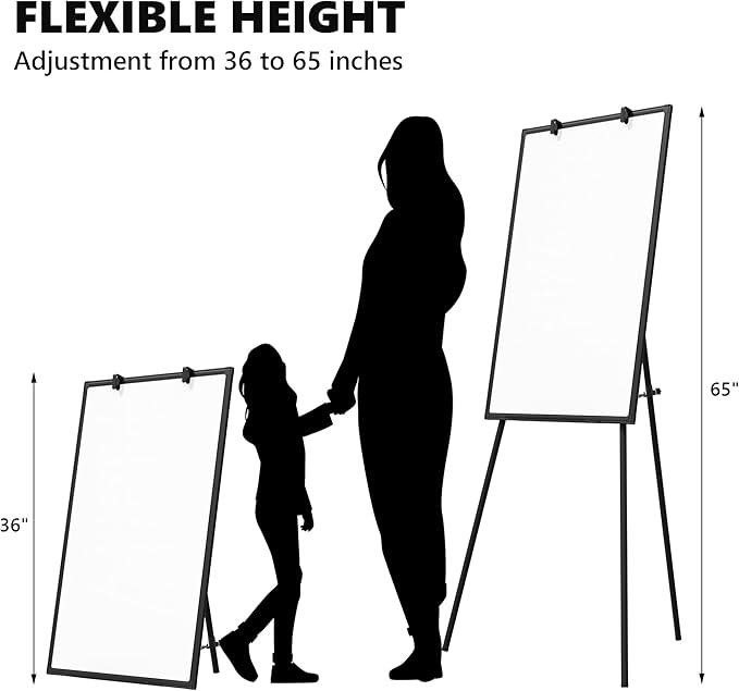 Large Whiteboard Easel with Stand, 36" x 24" Portable Standing Magnetic Dry Erase White Board, 3' x 2' Tripod Height Adjustable Flip Chart Easel for Home Office Classroom School, Black