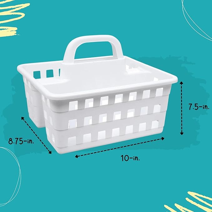 Divided 3-Compartment Plastic Caddies with Handle 10x8.75x7.5 in., Home Office Portable Multipurpose Utility Reusable Container Organizer Storage Holder Bucket Basket, Set of 2 (WHITE)