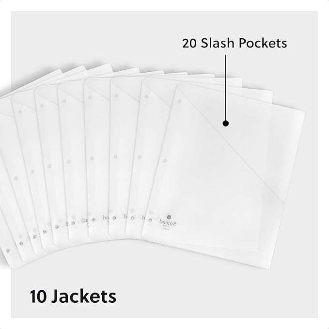 Smead Organized Up Poly Translucent Slash File Jacket, Three-Hole Punched, Letter Size, Clear, 10 Count