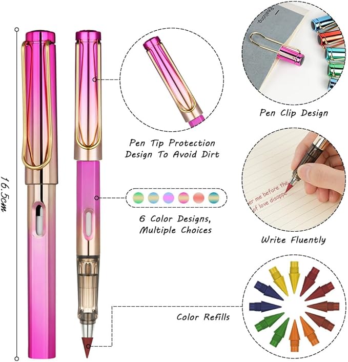 Ainiv Colored Inkless Pencil, 12 Sets No Sharpen Infinity Pencil Reusable Everlasting Pencil with Extra 12 Color Replaceable Nibs Forever Pencil for Writing Drawing Home Office School Supplies