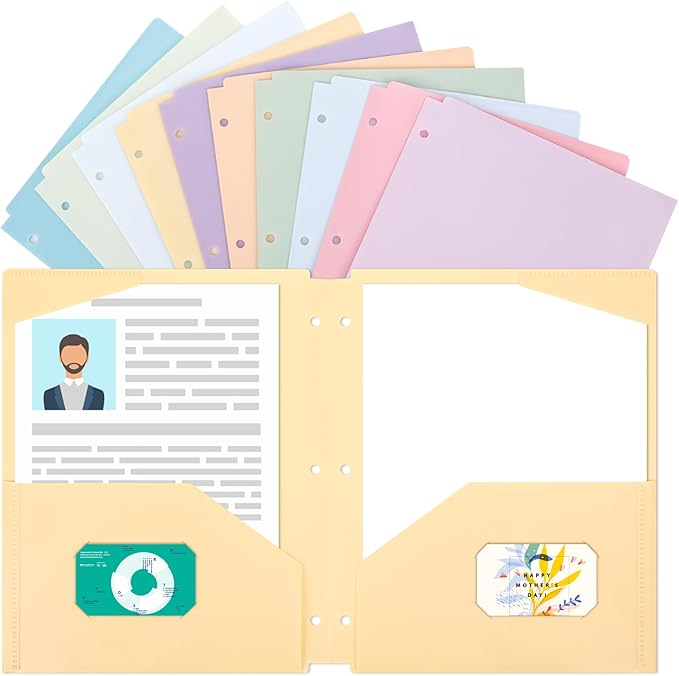 EOOUT Plastic Folders with Pockets, 3 Hole Punch Folders for 3 Ring Binder, 10 Pastel Colors, Heavy Duty File Folders for School Office Supplies(10pcs)