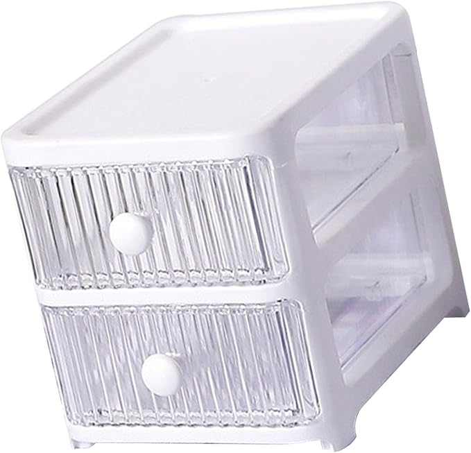 Desktop Storage Box, Transparent Plastic Stackable Desk Organizer with 4 Tier Drawers, Multi Layer Clear Drawer Organizer for Office Home Bedroom, Stationery Jewelry Cosmetics (2 Tier)