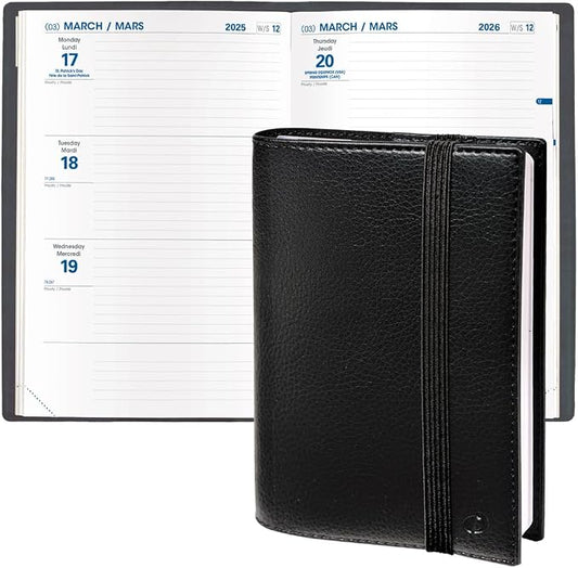 Quo Vadis 2026 Hebdo - Bi-Lingual (EN/FR) - Weekly/Monthly Planner - 12 Months, Jan. to Dec. - 6 1/4 x 9 3/8" - Grained Faux Leather Kali Black Covers - Productivity Time Management Organizer