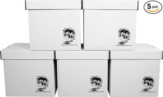 Durable Set of 5 12 inch Vinyl Record Storage Boxes - Heavy-Duty Cardboard Construction with Removable Lid - Holds Up to 90 Records Each - Built Tough for Long-Term, Secure Archival Storage - #12BC13