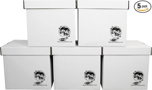 Durable Set of 5 12 inch Vinyl Record Storage Boxes - Heavy-Duty Cardboard Construction with Removable Lid - Holds Up to 90 Records Each - Built Tough for Long-Term, Secure Archival Storage - #12BC13