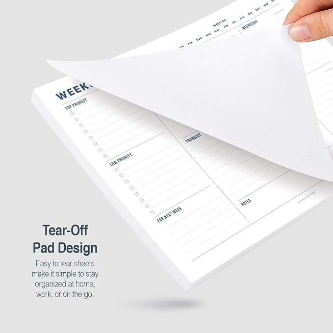 Weekly Planner Notepad, 8.5 x 11" Tear-Off Pad – 70 Undated Sheets, Daily Schedule Deck Organizer with Priorities, To Do List & Checklist for School, Work, Home (White, Minimalist, 2 Pack)
