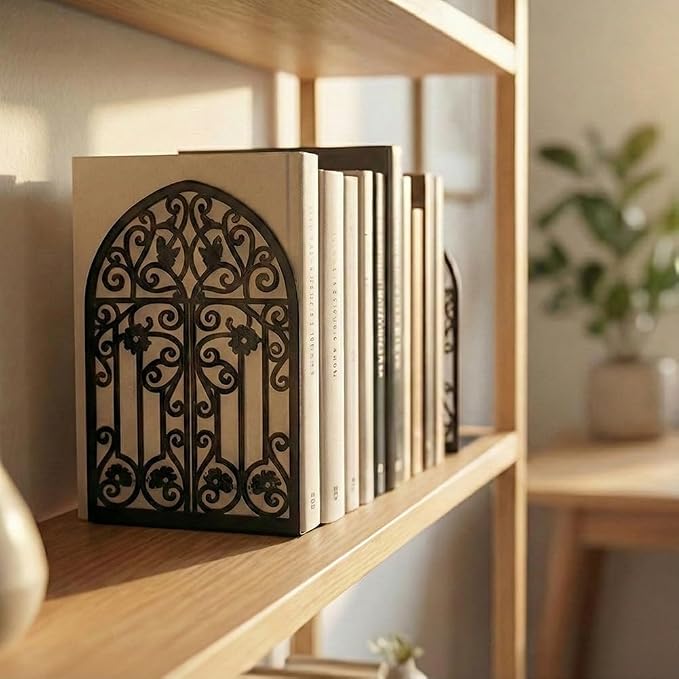 2 Pcs Vintage Door Bookends, Metal Decorative Bookends for Shelves, Heavy Duty Book Holders Suitable for Multiple Scenarios, Black
