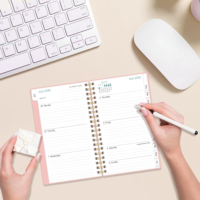 2026-2027 Pocket Planner/Calendar - 2026-2027 Weekly & Monthly Planner from July 2026 to June 2027, 12 Months Tabs, 3.75" x 6.75", Pink