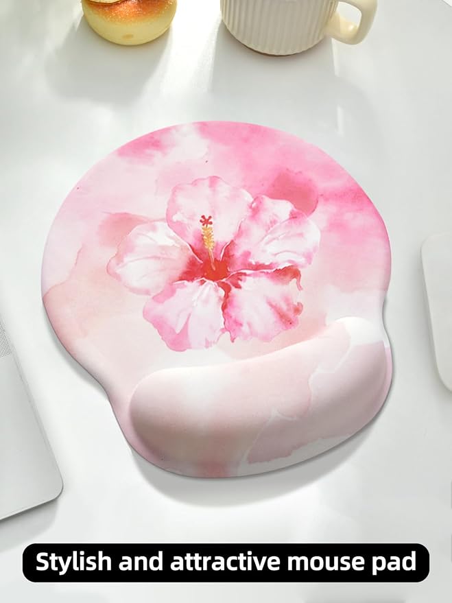 Lily Floral Mouse Pad Wrist Support Wrist Rest, Flower Ergonomic Mouse Pad with Non-Slip Base for Office Gaming Working Computers,Desk Accessories Pain Relief Mouse Mat, Pink