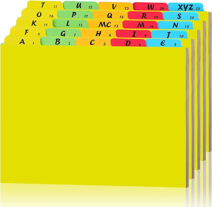 1 Set 25 Pack Alphabet File Dividers Letter Size, 1/5 Cut Tab A-z File Guides Number Folder Organizer for Filing Cabinet and Desk Home Office School(Yellow)