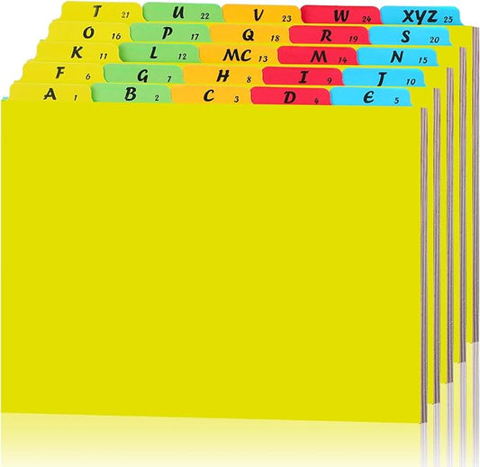 1 Set 25 Pack Alphabet File Dividers Letter Size, 1/5 Cut Tab A-z File Guides Number Folder Organizer for Filing Cabinet and Desk Home Office School(Yellow)