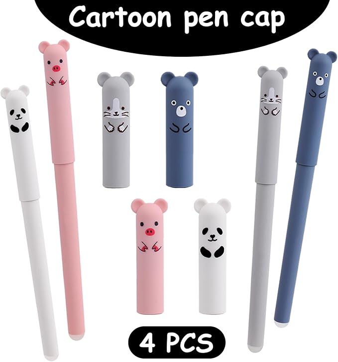 RIANCY 0.5mm Erasable Gel Pens,12 Pack Cute Cartoon Animal Rollerball Gel Ink Pens Refillable Pens for Adult Writing Calligraphy Note Taking (Refill Black)