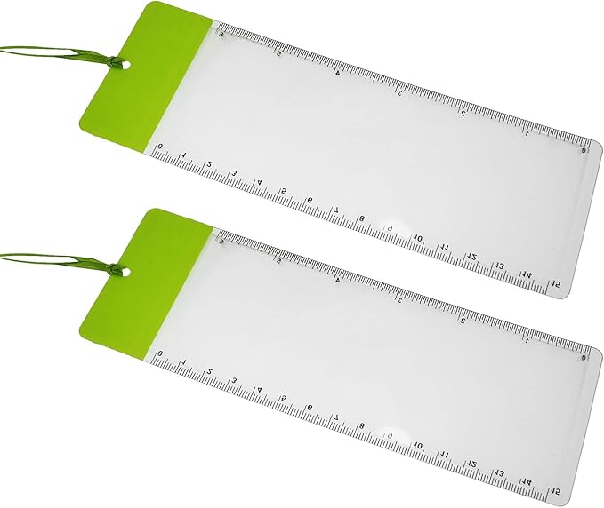 Magnifier Bookmark 2PCS Green Magnifying Fresnel Lens Bookmarks with 6Inch Ruler