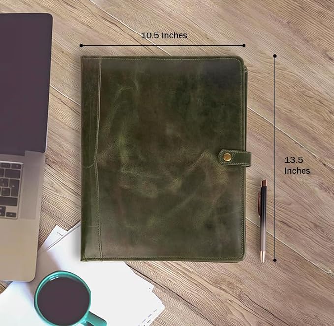 PIDAVLIYA'S Leather Portfolio, Leather Binder with Pen, Leather Portfolio for Men and Women, Leather Padfolio, Leather Folder, Portfolio Binder, Business Portfolio Men and Women (Mint Green)