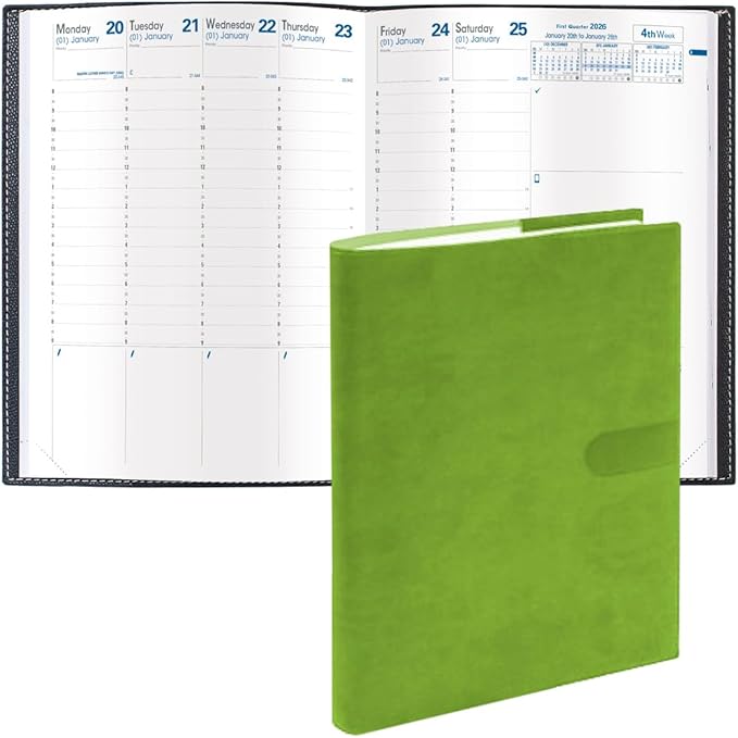 Quo Vadis 2026 Trinote - Weekly Planner - 13 Months, Dec. to Dec. - 7 x 9 3/8" - Smooth Faux Suede Texas Bamboo Green Cover - Productivity Appointment Planner