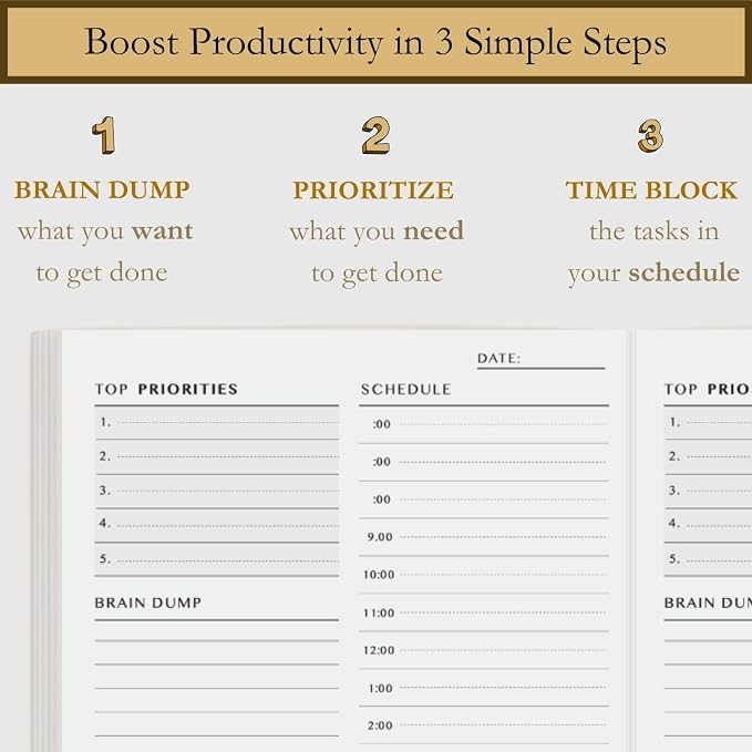 Time Blocking and ADHD Planner by Refine Days. 180 Undated Pages, To Do List, Hourly Schedule, Daily and Monthly Agenda. Time Management & Productivity Notebook. A5 (Black)