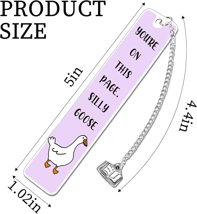 Funny Bookmarks for Women Men Silly Goose Bookmark Metal Book Mark for Bookworm Bookmate Book Lover Gifts Purple Personalized Book Accessories Bookish Gifts Book Club Birthday Christmas Gift