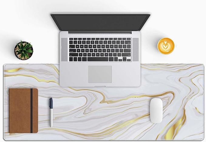 Marble Desk Pad White Gold Large Mouse Pad Gaming Mousepad Extended XL Keyboard Pad 31.5 x 11.8 in Laptop Computer Mouse Keyboard Mat for Office Desk Decor