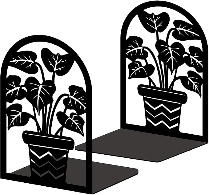 Plant Flowerpot Book Shelf Decorative Bookends for Shelves, Book Ends for Heavy Books, Flowerpot Shelf Metal Bookends for Desk Organizer, Office Library Decor Decorative Books for Home Decor