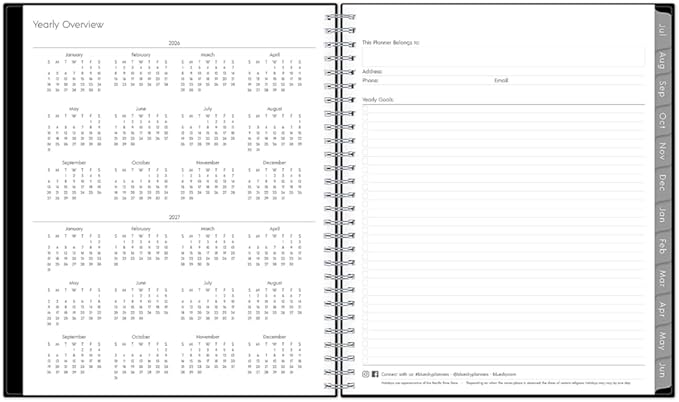 2026-2027 Blue Sky Enterprise 8" x 10" Academic Monthly Planner, Plastic Cover, Black (130615-A27)