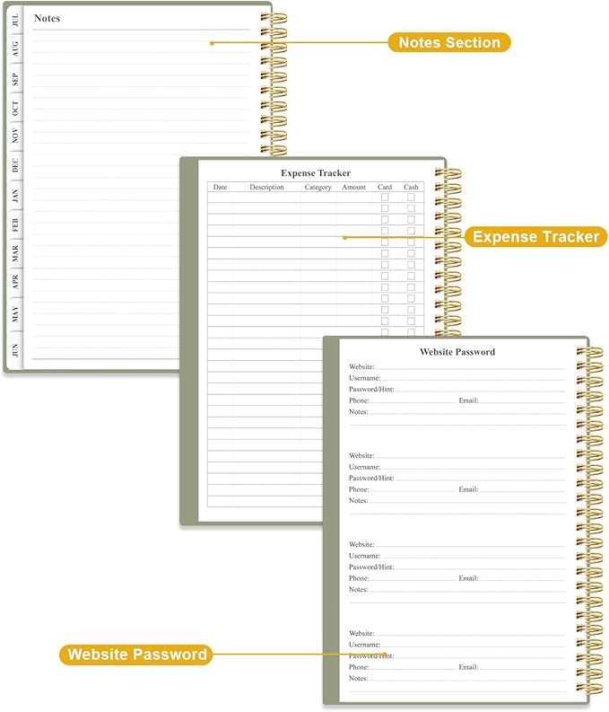 Planner 2025-2026 - Academic Year Planner from July 2025 to June 2026, Weekly & Monthly Planners Spiral Bound with 12-Month Tabs, Inner Pocket, 6.25" x 8.5", Green