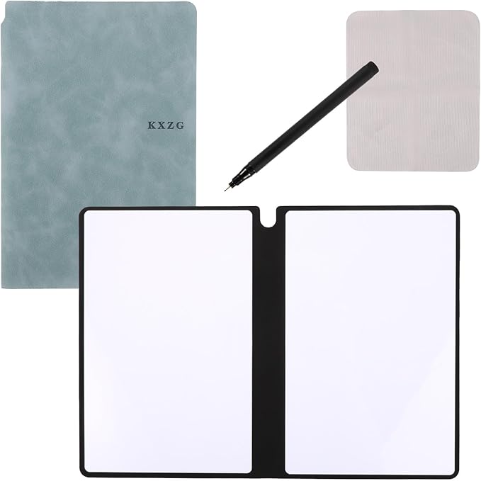 Portable A5 Dry Erase Notebook, 9.4x6.5 Inch Reusable Dry Erase Notebook Erasable Notebook Whiteboard Notebook for Business Home Office (Light Blue)