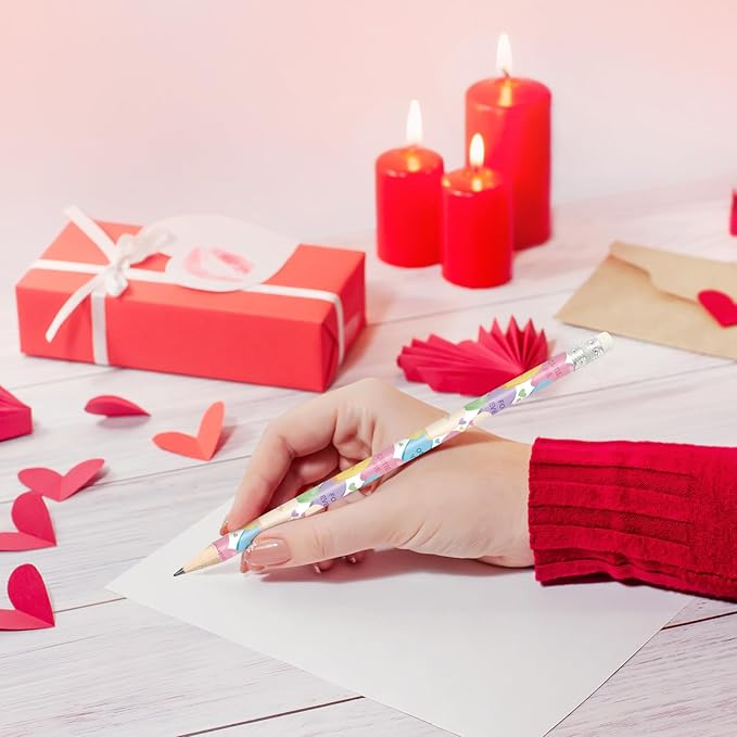 Whaline 36Pcs Valentine Pencils with Erasers Conversation Heart Pencil Candy Color Love Heart Wood Pencils For Valentine Exchange Gifts Giveaways Classroom Rewards School Supplies
