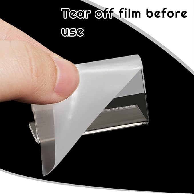 Nezyo 70 Pcs Mini Acrylic Sign Display Holder L Shape Tag Label Stands Clear Price Acrylic Tag Holder for Name Counter Top Retail Card Store Table Display, 1.57 x 0.79 Inch/ 4 x 2 cm