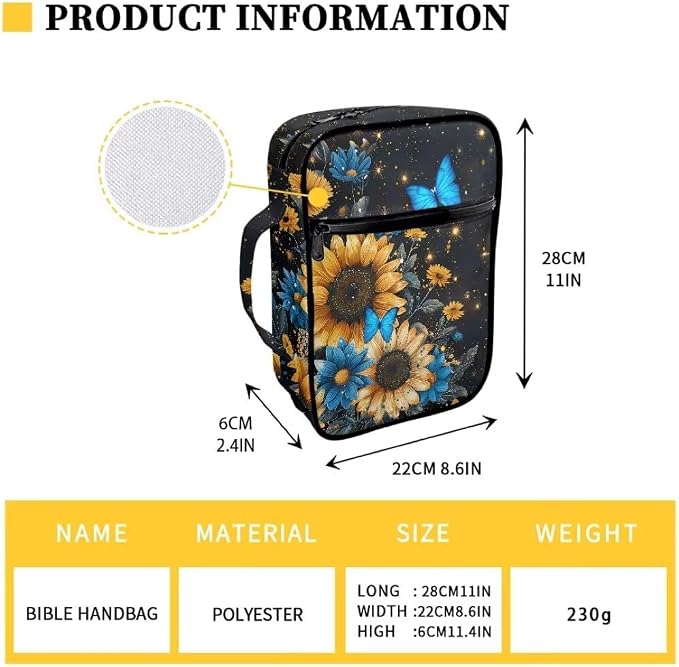 Coldinair Galaxy Bible Cover for Women Teens Kid Girls,Butterfly Sunflower Carrying Book Case Church Bag Bible Holder with Handle and Zippered Pocket
