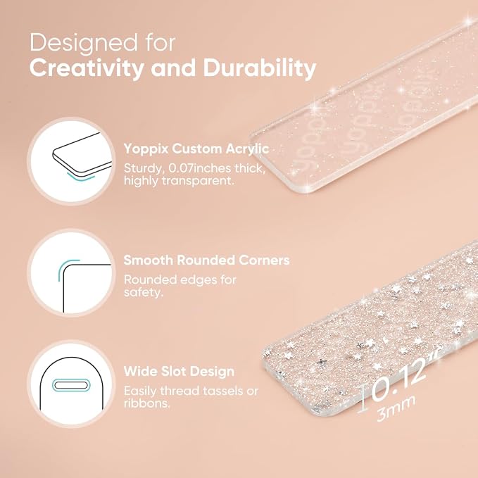 YOPPIX 30 Pieces Acrylic Glitter Bookmark - 3mm ThickClear Acrylic Bookmarks Kit with 30 Pcs Ribbon for Reading Lovers DIY Crafts Hanging Tag Gift Tag Price Tags, Graduation Back to School Presents
